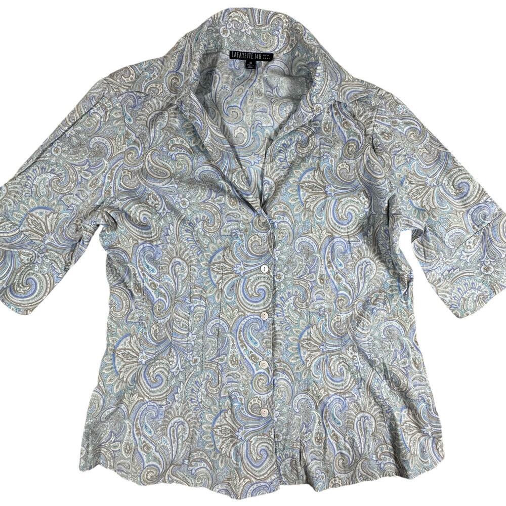 Lafayette 148 New York Paisley Button‑Up Blouse – Size 10